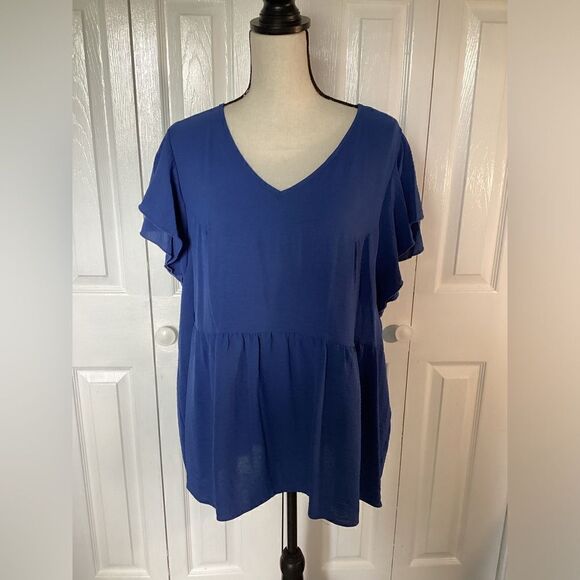 Spin - Women’s Blue V-Neck Baby Doll Tunic - 2X - Picture 1 of 8